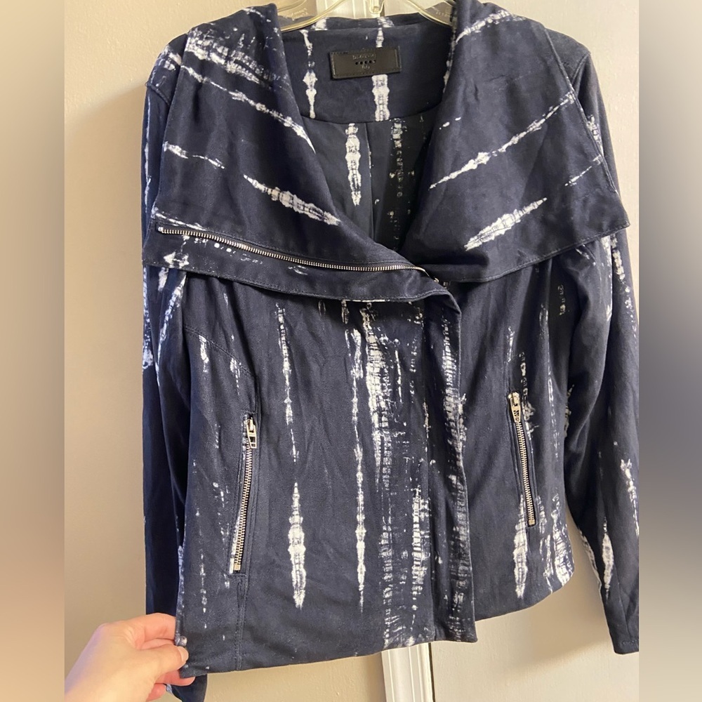 BlankNYC navy tie dye moto style jacket lightweight faux suede zip up Medium - Picture 6 of 9